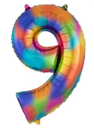86cm Rainbow Supershape Number 9 Foil Balloon - Main Image