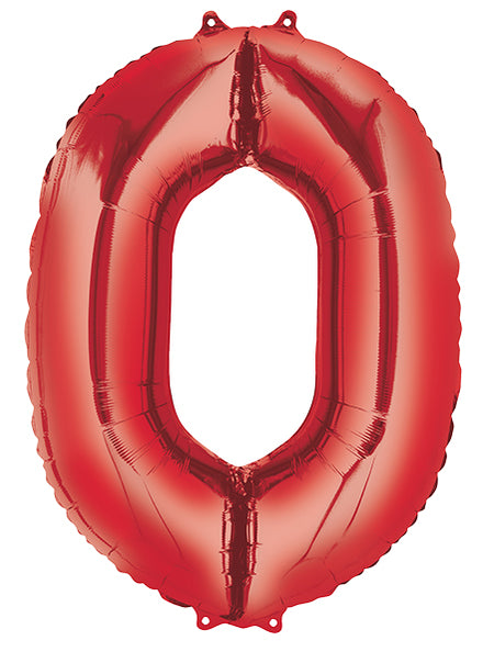 86cm Red Supershape Number 0 Foil Balloon - Main Image