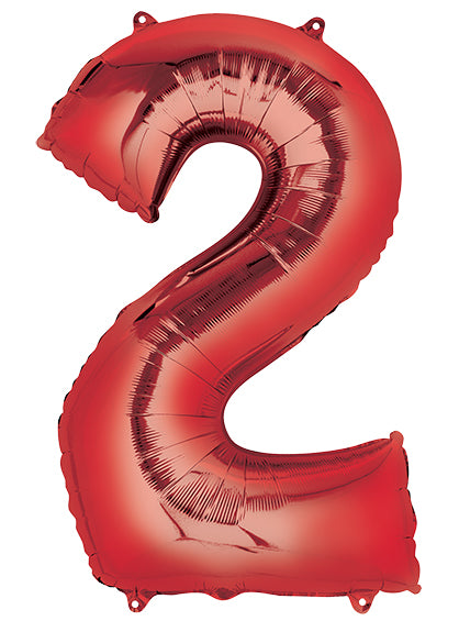86cm Red Supershape Number 2 Foil Balloon - Main Image