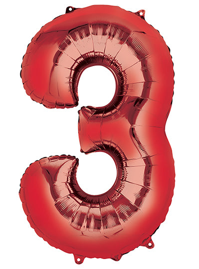 86cm Red Supershape Number 3 Foil Balloon - Main Image