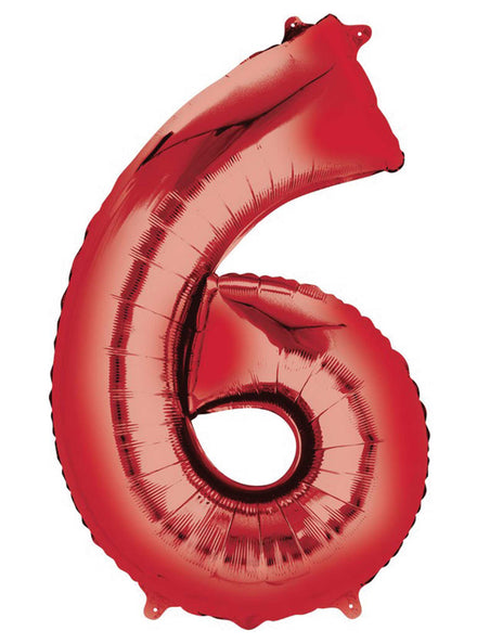 86cm Red Supershape Number 6 Foil Balloon - Main Image