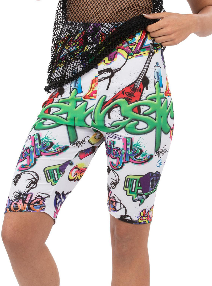 Adults 1990s Graffiti print costume bike shorts - Main image