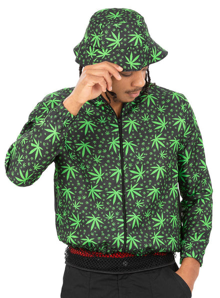Mens 90s rapper  Marijuana leaf costume jacket - Main image