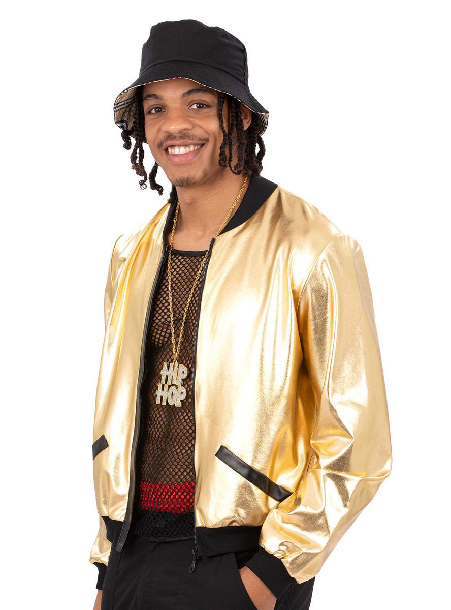Mens metallic gold 1990s rapper costume jacket - Main image
