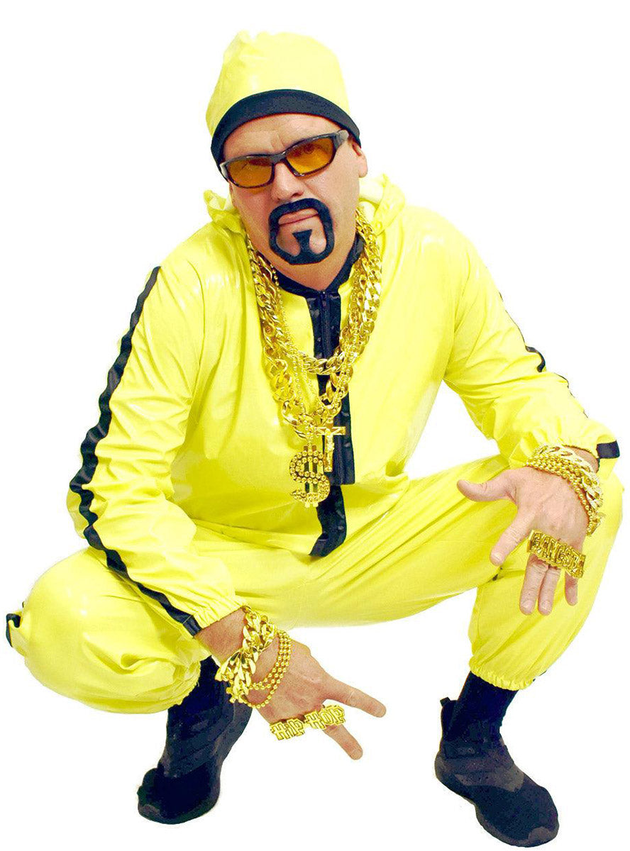 90s Rapper Mens Ali Yellow Tracksuit Costume - Alternative Image