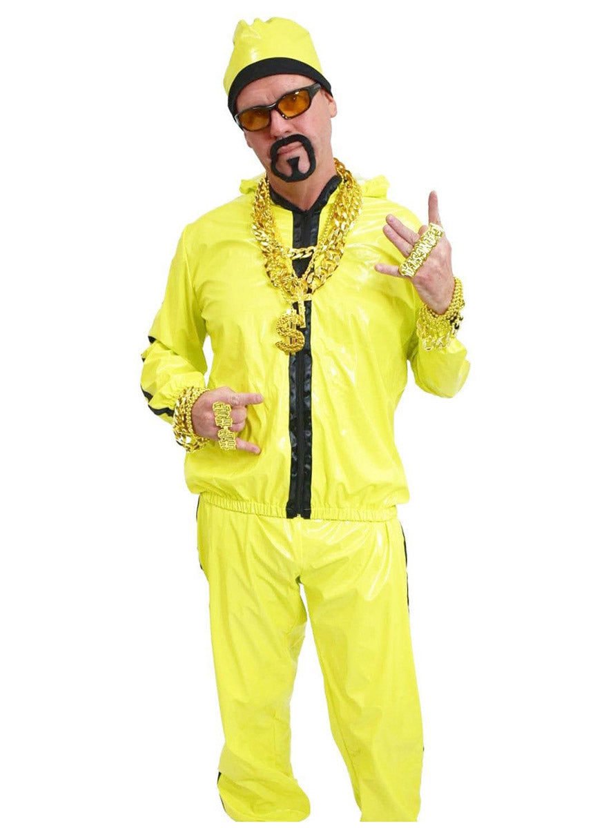 90s Rapper Mens Ali Yellow Tracksuit Costume - Main Image