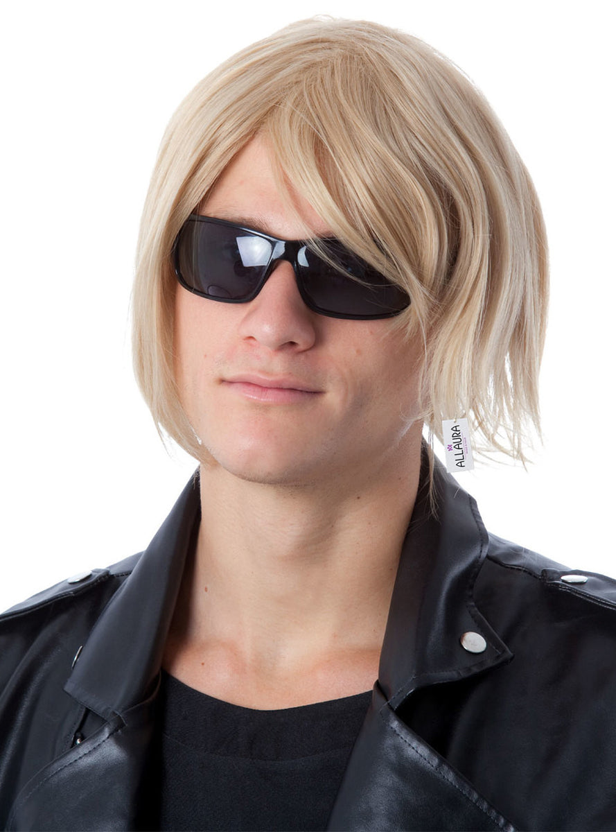 90s Grunge Mens Blonde Rock Idol Costume Wig - Main Image