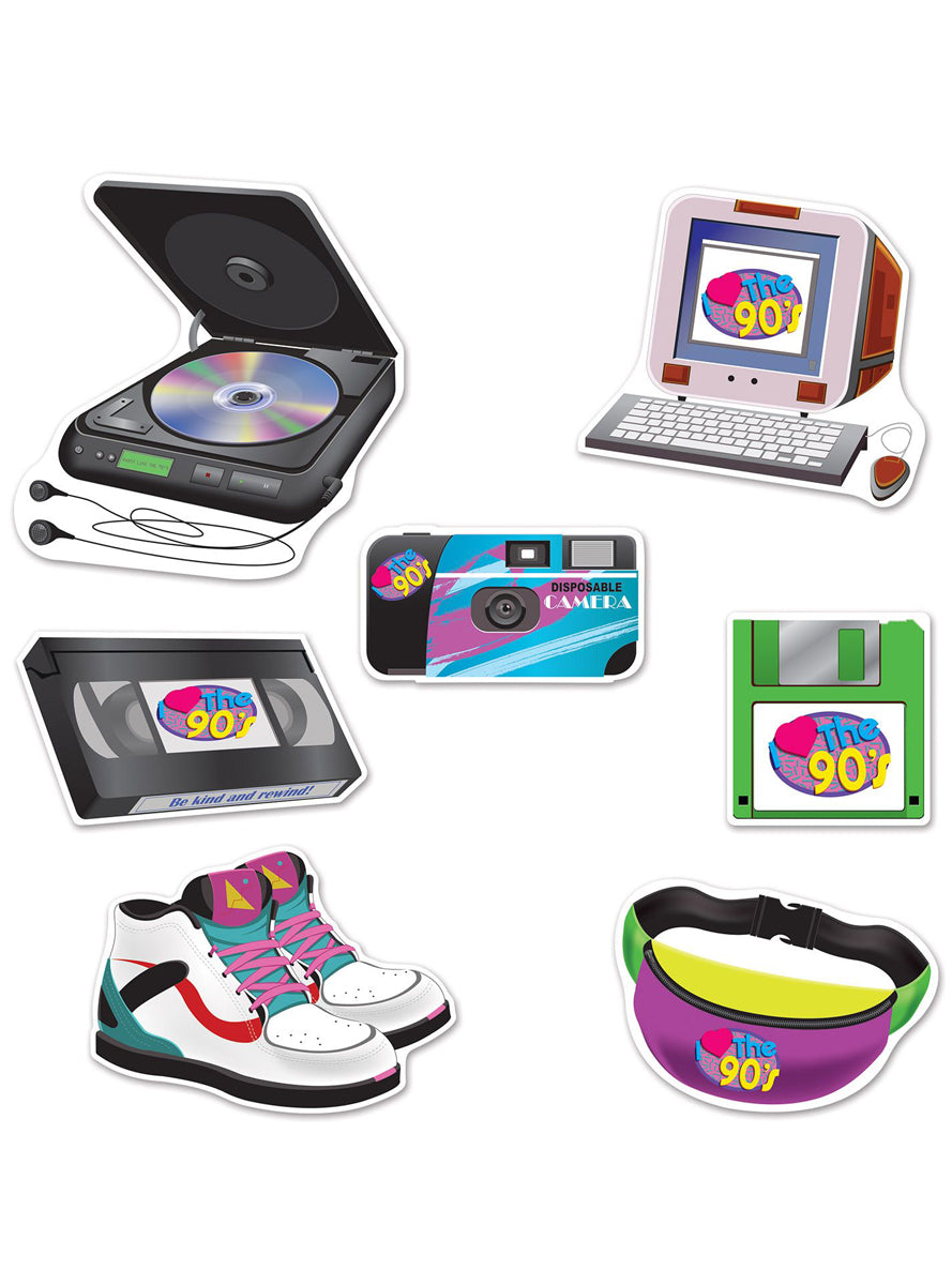 90s Party 7 Pack Cut Out Decorations — Main Image