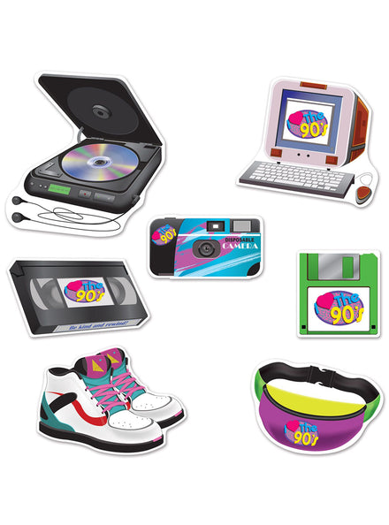 90s Party 7 Pack Cut Out Decorations — Main Image