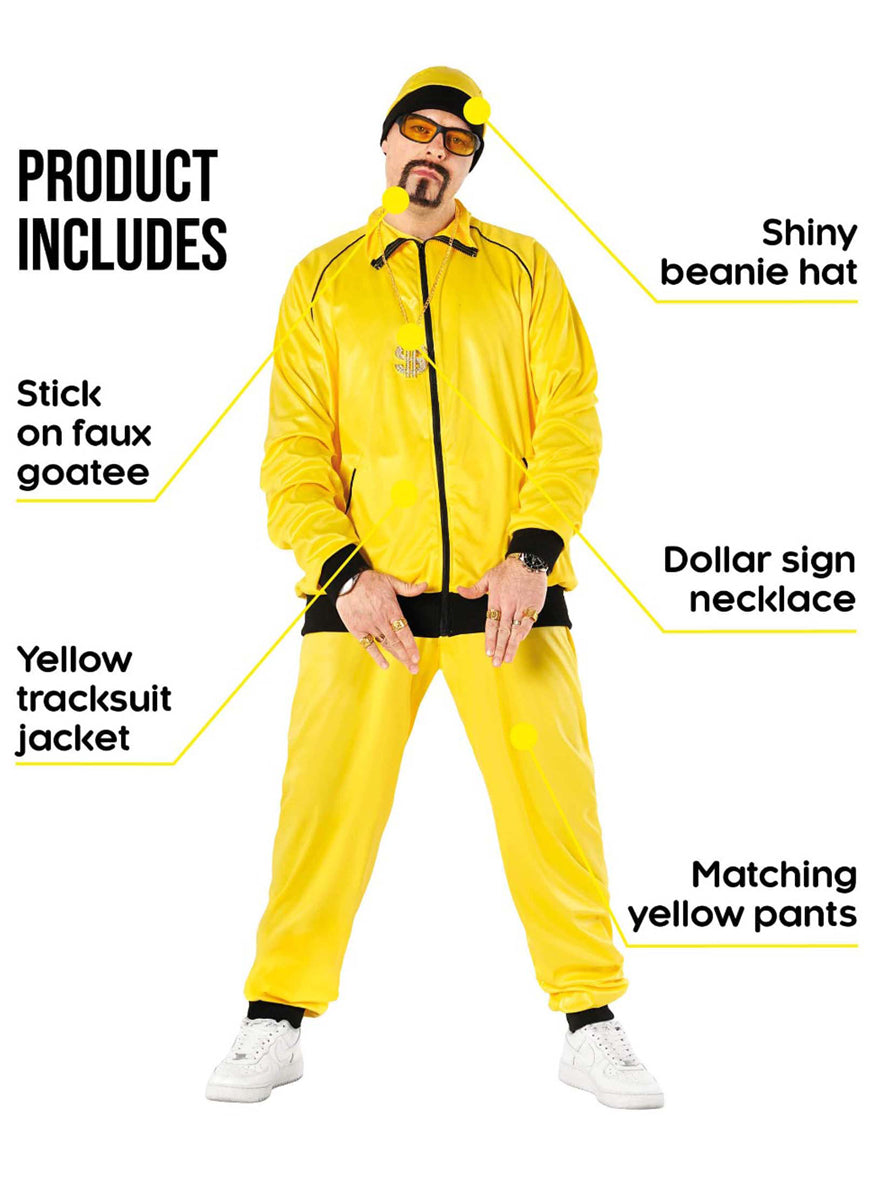 90s Yellow Rapper Plus Size Mens Ali G Costume - Details Image