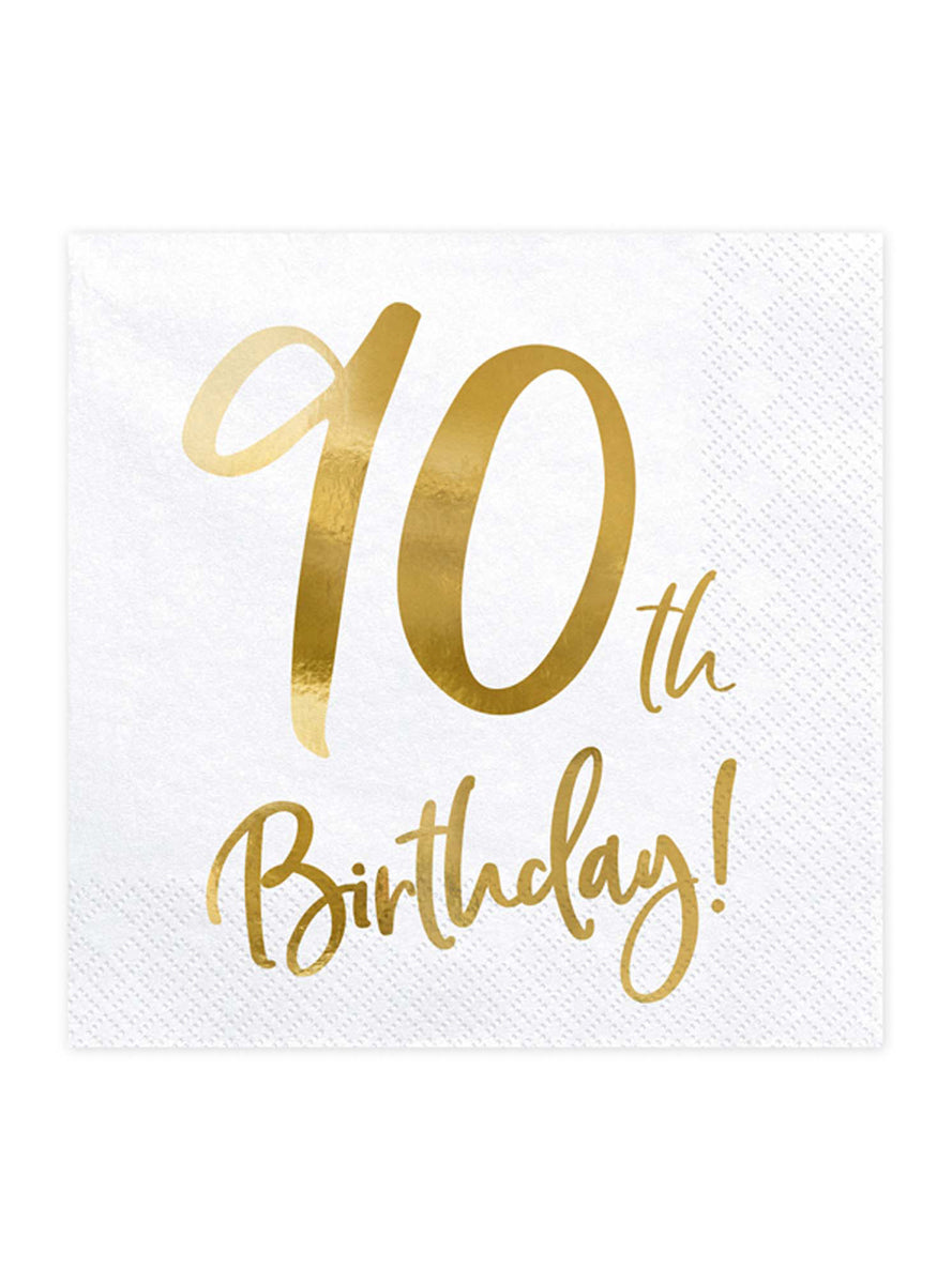 90th Birthday 20 Pack Gold Foil Lunch Napkins — Main Image