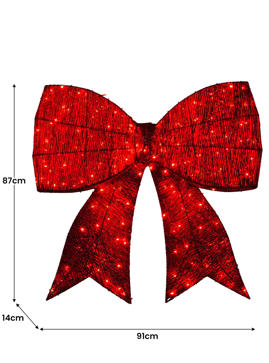 91cm Oversized Red Bow with Lights Christmas Decoration - Dimensions Image