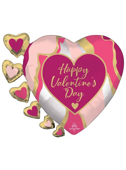 Abstract Marble Happy Valentines Day 60cm Supershape Foil Balloon - Main Image