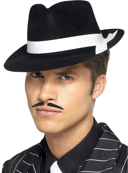 Black Al Capone Gangster Hat with White Band