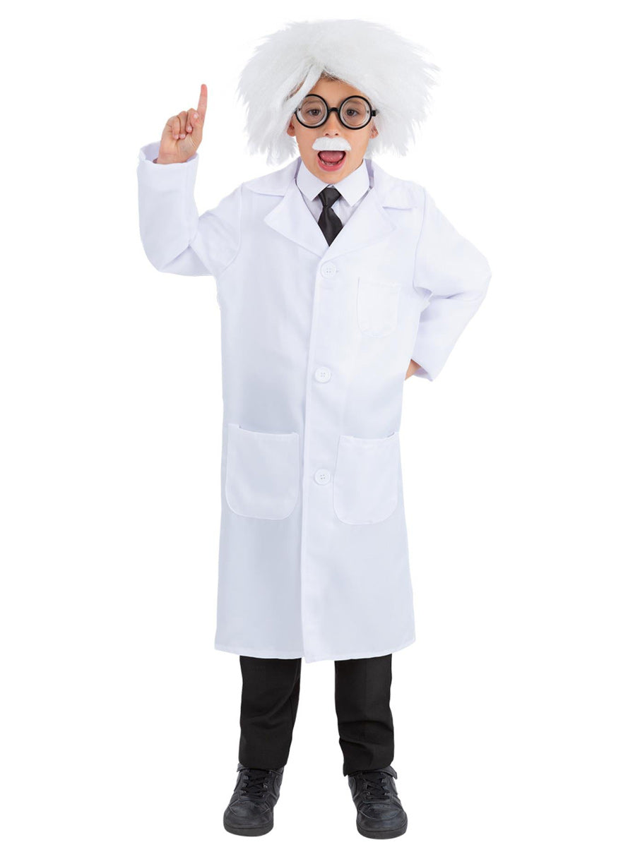 Mad Scientist Kids Albert Einstein Wig Glasses And Moustache Costume Accessory Set - Full Length Image