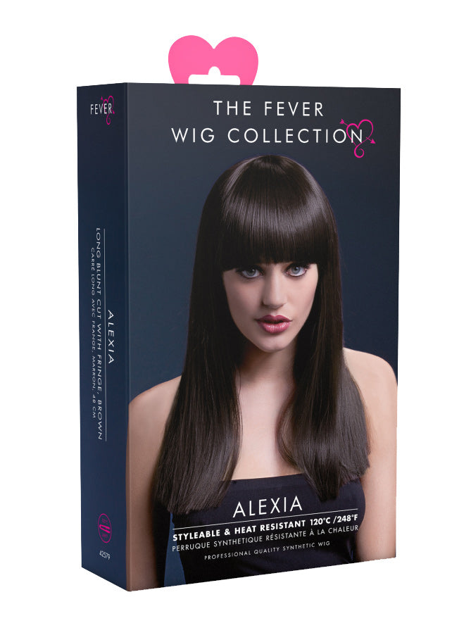 Womens Dark Brown Long Fashion Wig With Fringe - Packaging Image