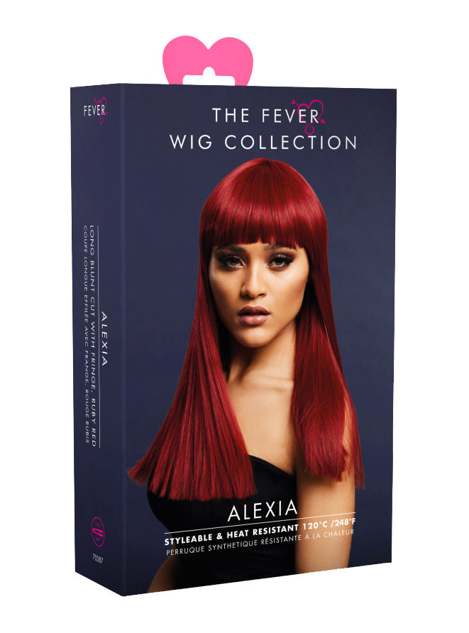 Womens Ruby Red Brown Long Fashion Wig With Fringe - Packaging Image