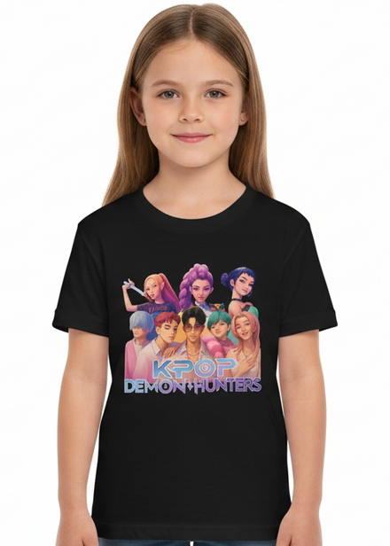 Kids Black K-Pop T-Shirt with All Huntrix Print - Main Image