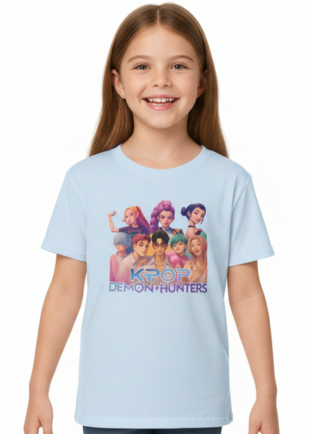 Girls Light Blue K-Pop T-Shirt with All Huntrix Print - Main Image