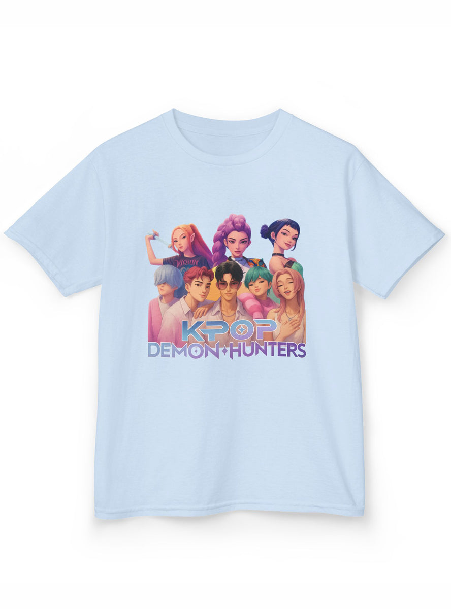 Teens Light Blue K-Pop T-Shirt with All Huntrix Print