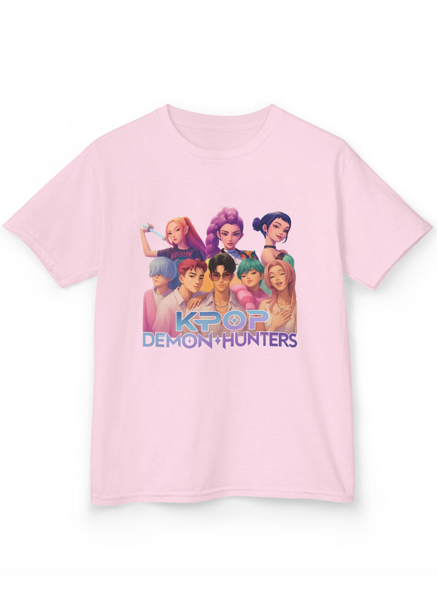 Teens Light Pink K-Pop T-Shirt with All Huntrix Print