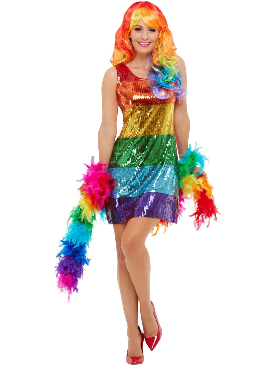 Womens Plus Size Rainbow Sequin Costume Dress - Main Image
