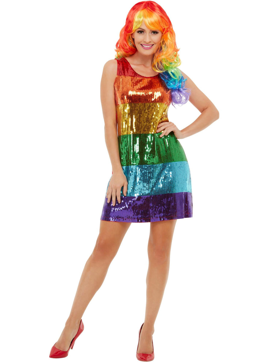 Womens Plus Size Rainbow Sequin Costume Dress - Alternate Image