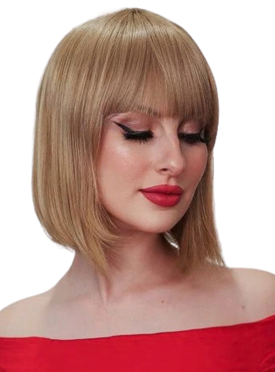 Ally Womens Heat Resistant Dark Blonde Bob with Fringe