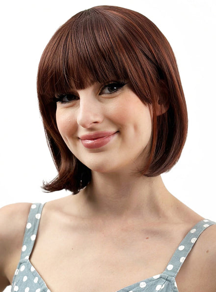 Ally Short Auburn Bob Heat Resistant Wig with Fringe - Main Image