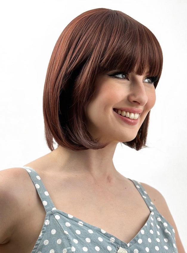 Ally Short Auburn Bob Heat Resistant Wig with Fringe - Side Image