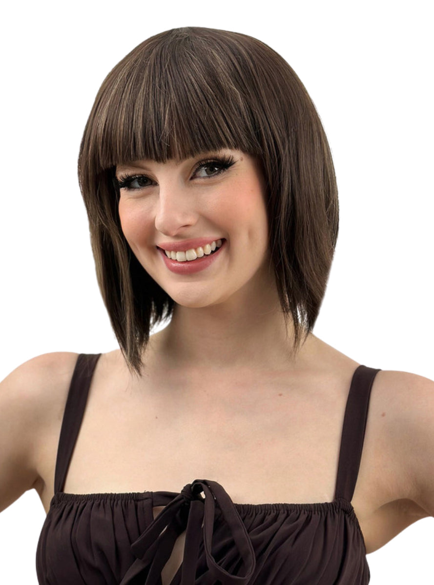 Ally Short Brown Bob Heat Resistant Wig with Fringe - Main Image