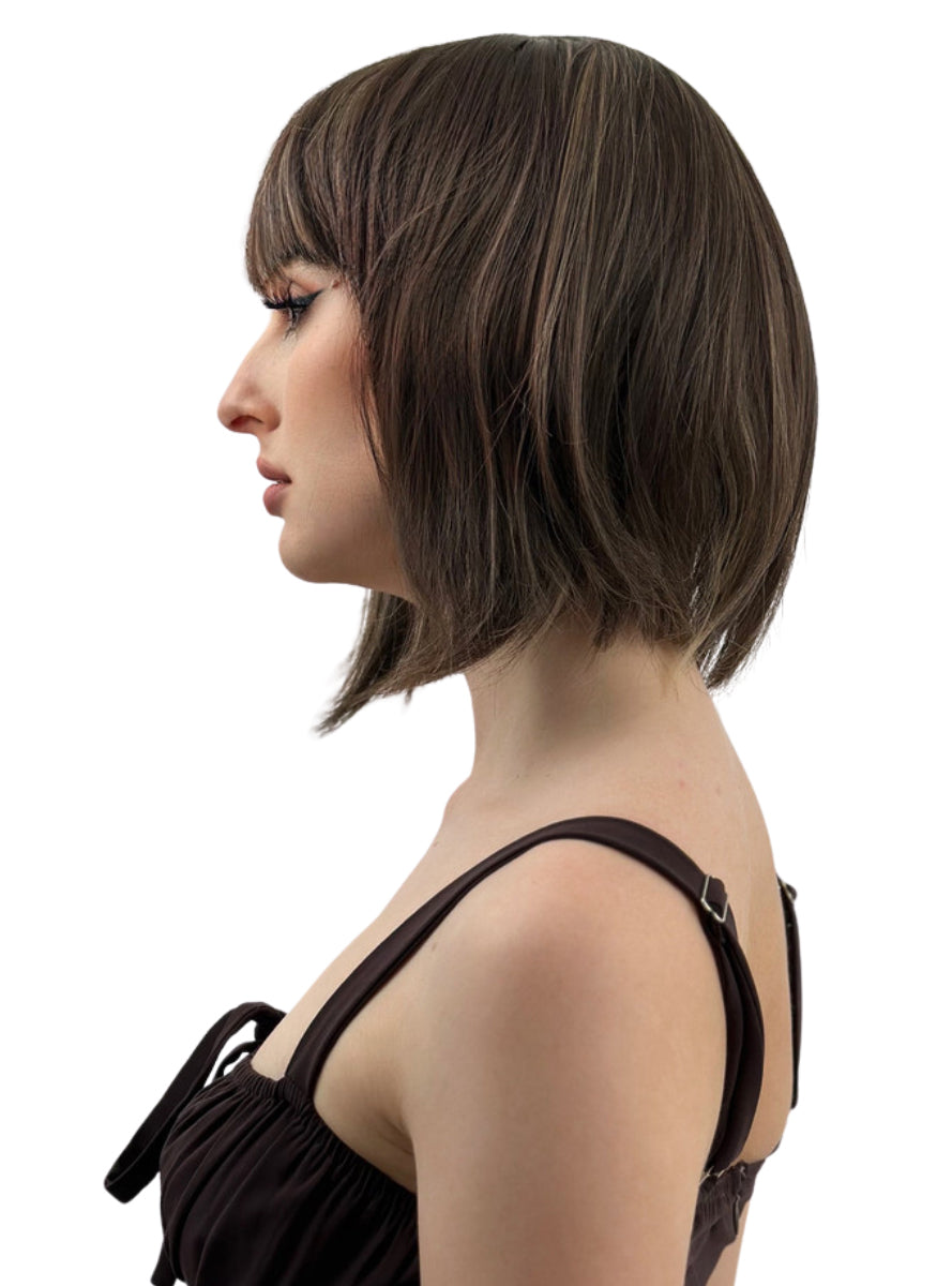 Ally Short Brown Bob Heat Resistant Wig with Fringe - Side Image 2