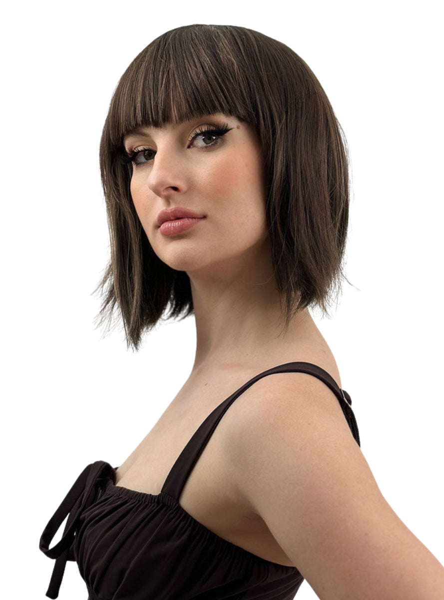 Ally Short Brown Bob Heat Resistant Wig with Fringe - Side Image