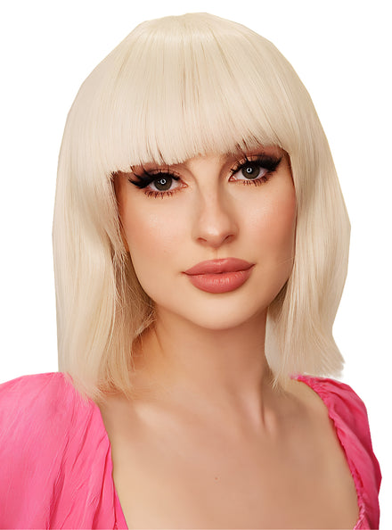 Ally Short Platinum Blonde Bob Heat Resistant Wig with Fringe - Main Image
