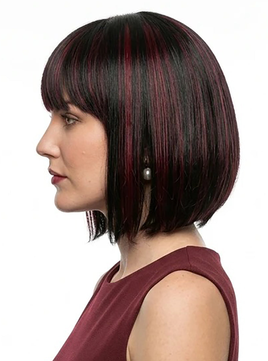 Ally Womens Heat Resistant Red and Black Bob with Fringe