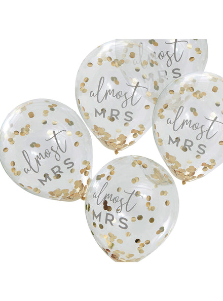 Almost Mrs 5 Pack Gold Confetti Filled 30cm Latex Balloons - Main Image