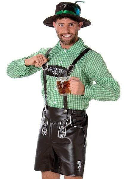 Alpine Oktoberfest Mens Green Lederhosen Costume - Close Image