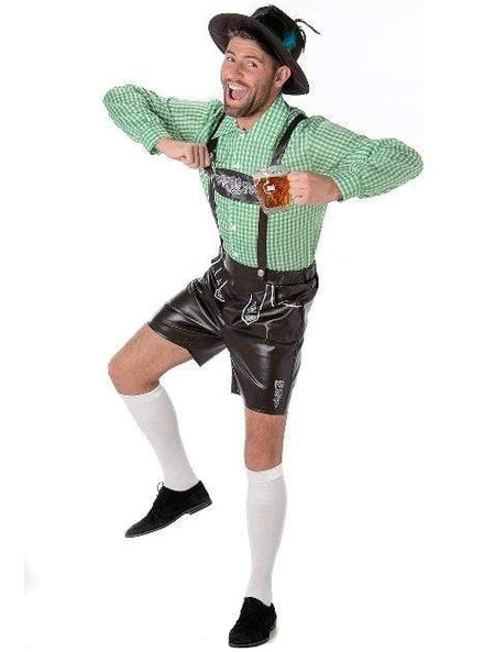 Alpine Oktoberfest Mens Green Lederhosen Costume - Main Image