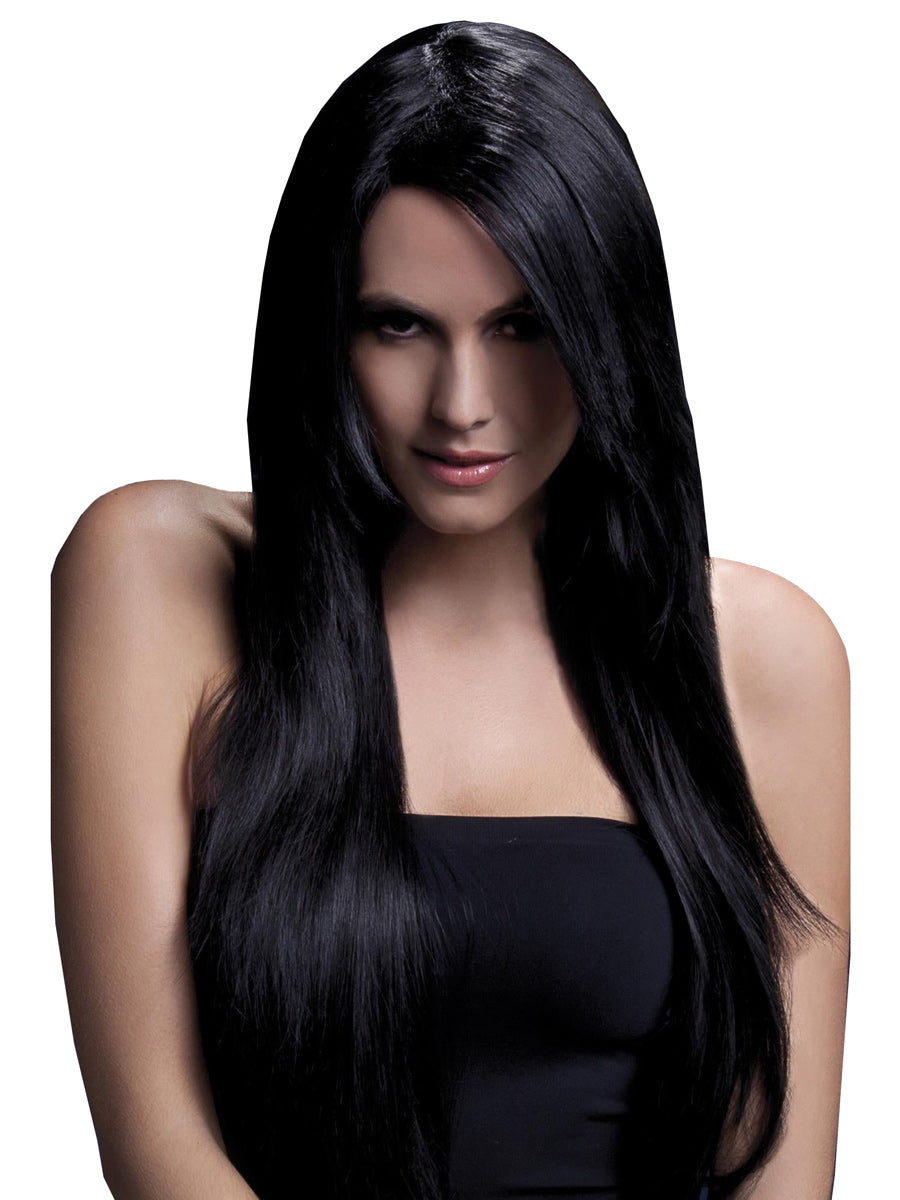 Womens Long Black Heat Resistant Fashion Wig - Main Image