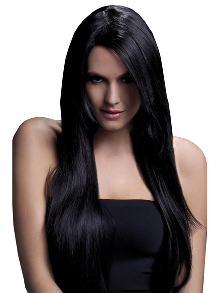 Womens Long Black Heat Resistant Fashion Wig - Main Image