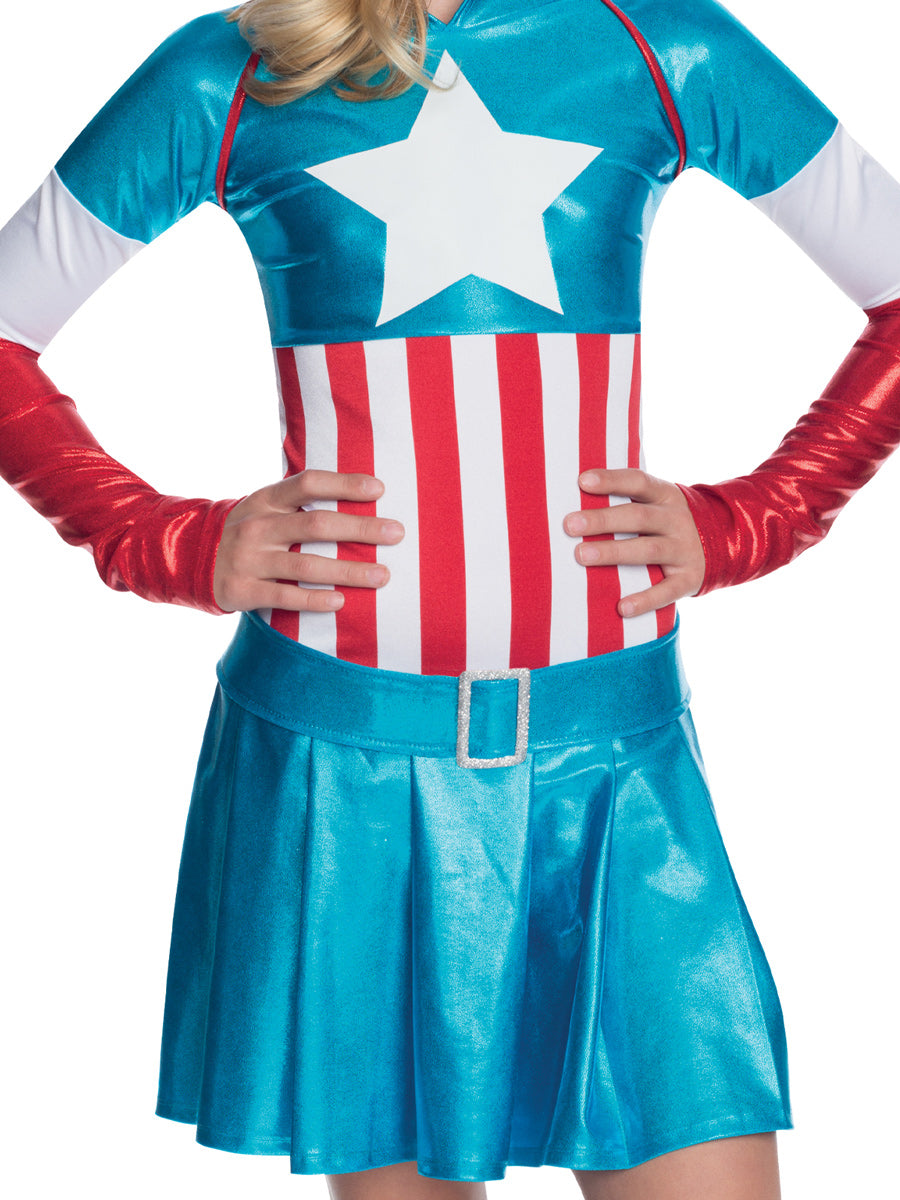 Captain America Girls Hooded Superhero Costume - Close Image 2