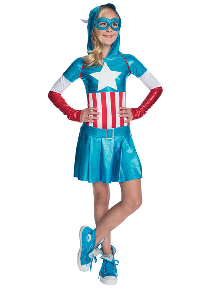 Captain America Girls Hooded Superhero Costume - Main Image
