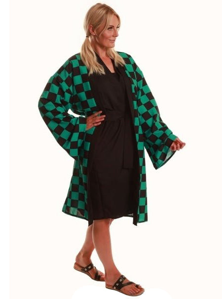 Plus Size Womens Demon Slayer Green Kimono Anime Costume - Side Image