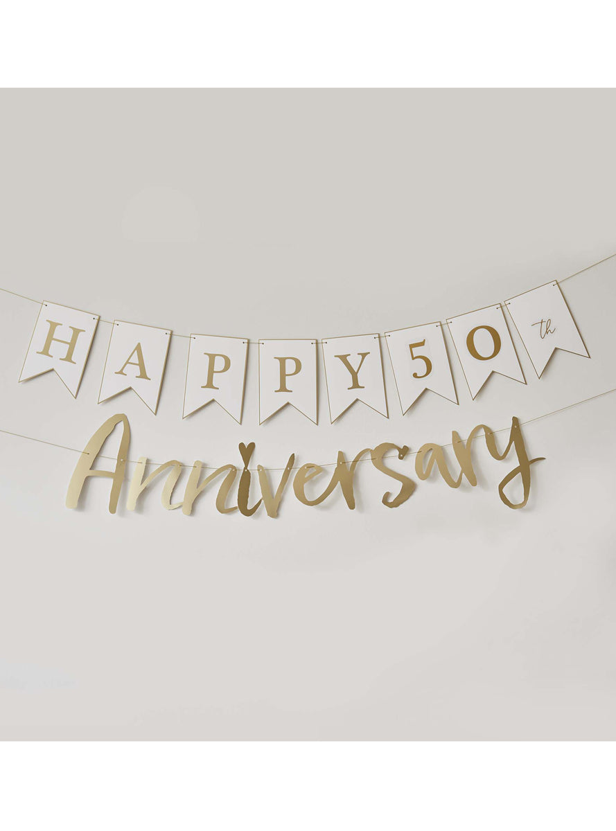 Anniversary Customisable 220cm White And Gold Banner — Alternative Image