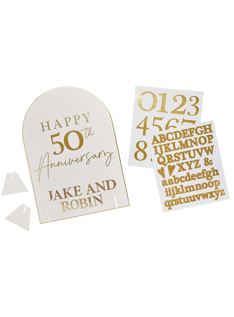 Anniversary White And Gold 45cm Customisable Table Sign — Alternative Image 1