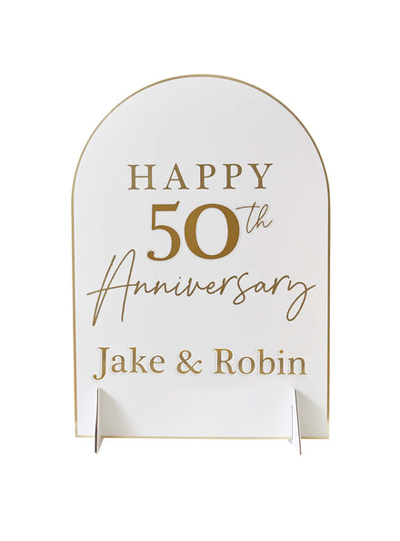 Anniversary White And Gold 45cm Customisable Table Sign — Main Image