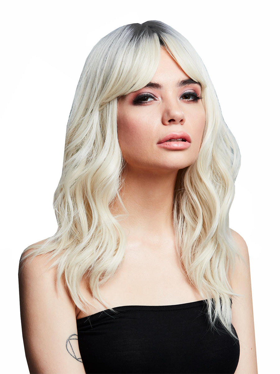 Wavy Womens Short Blonde Heat Resistant Fashion Wig With Dark Roots - Main Image