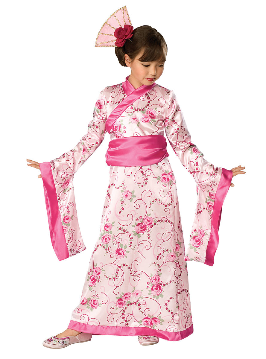 Pink Japanese Geisha Girls Kimono Costume - Main Image