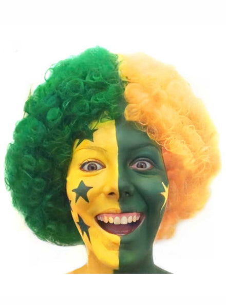 Adults Green And Gold Aussie Afro Wig With Stars Main Image