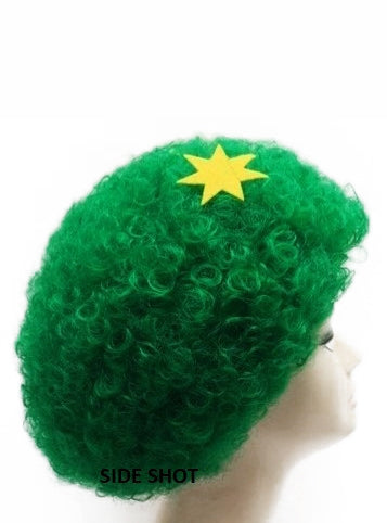 Adults Green And Gold Aussie Afro Wig With Stars Side Image 2